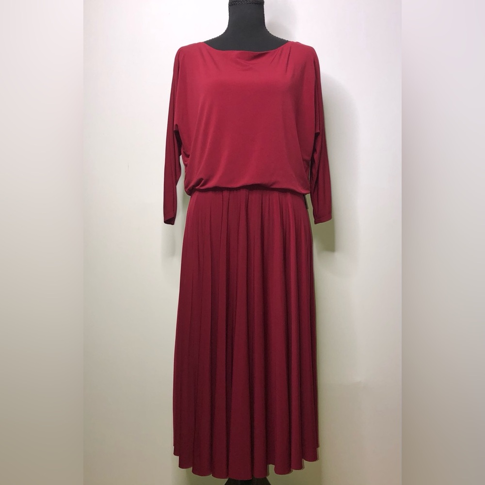 White House Black Market Burgundy Blouson Midi 6 Dress